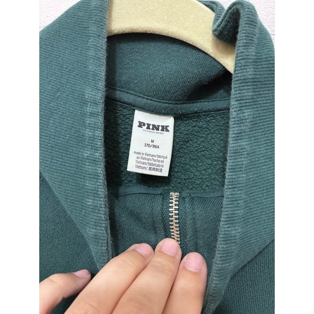 Victoria's Secret PINK Quarter Zip Sweatshirt and Wide Leg Sweatpants Set Green - Picture 5 of 11